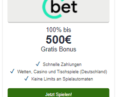 Cbet Bonus Umsatzlos
