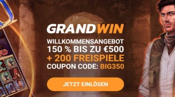 Grandwin exklusives Angebot 150% und 200 Freispiele