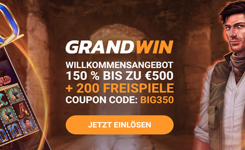 Grandwin 150 Prozenz Bonus plus 200 Freispiele